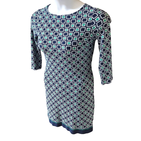 TALBOTS Women's Petite Blue & Green Geometric 1/2 Sleeve Mini Sheath Dress NWOT - Picture 7 of 14
